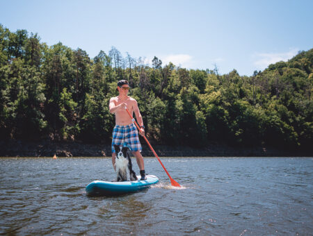 Se psem na paddleboardu